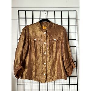 Ruby Rd. Metallic Blazer Womens 12 Bronze Gold Vintage 3/4‎ Sleeve Glam